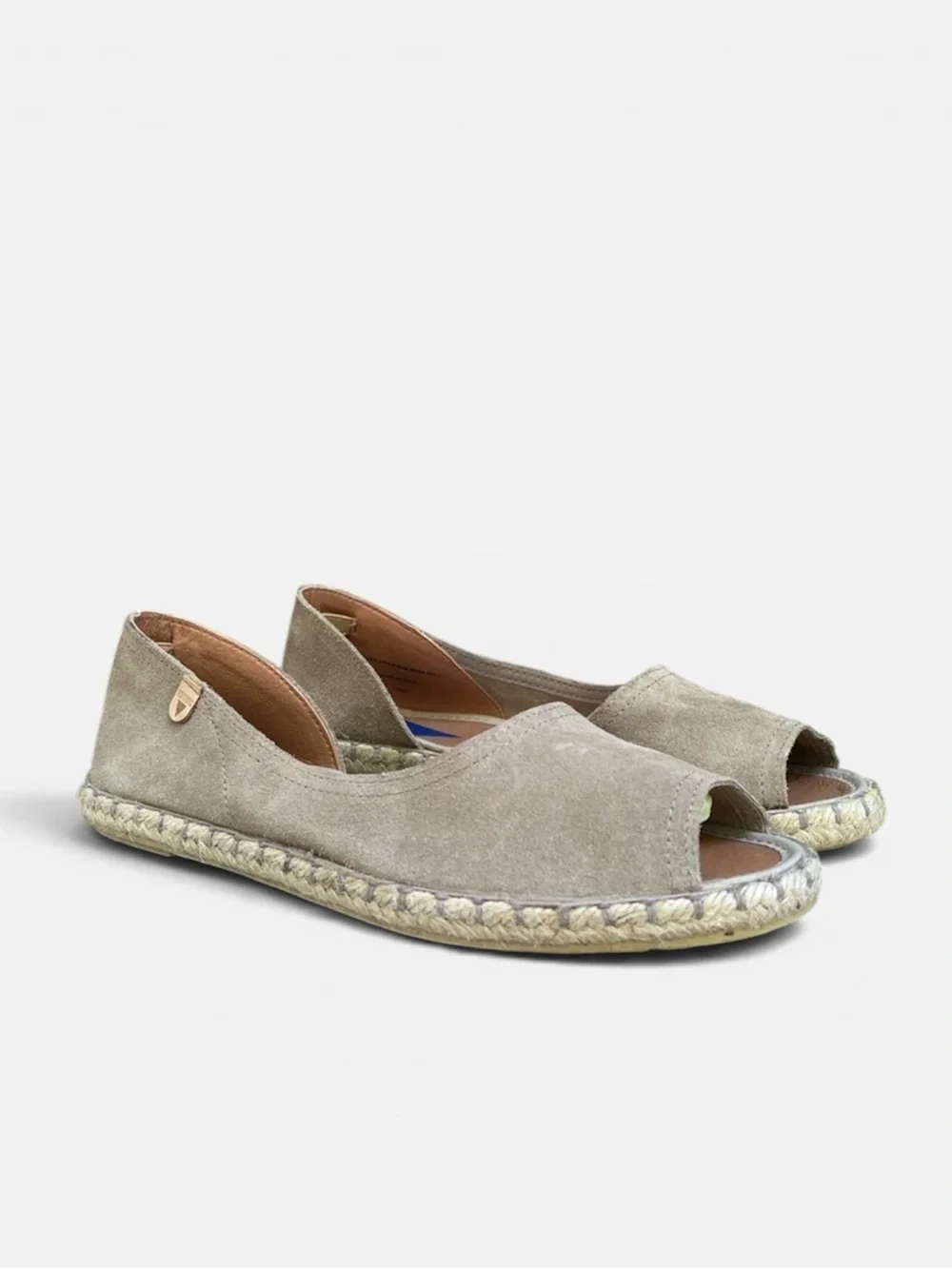Verbenas Cruz Suede Peep Toe Espadrille Sandal in Stone Handmade in Spain Sz 38